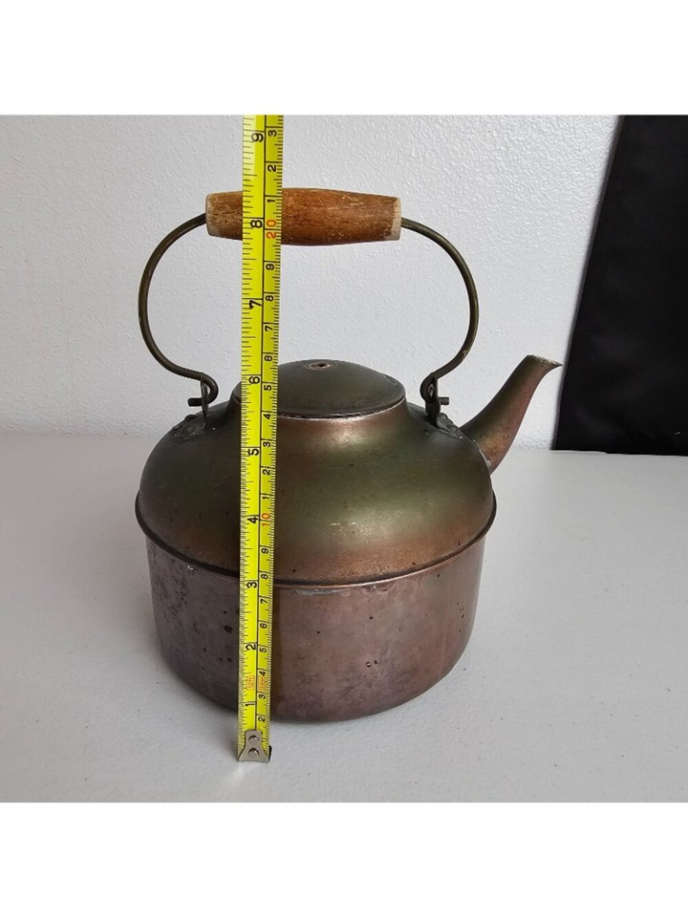 Vintage Copper Teapot Kettle Wood Handle Primitive Rustic Farmhouse Decor Only - Picture 8 of 8